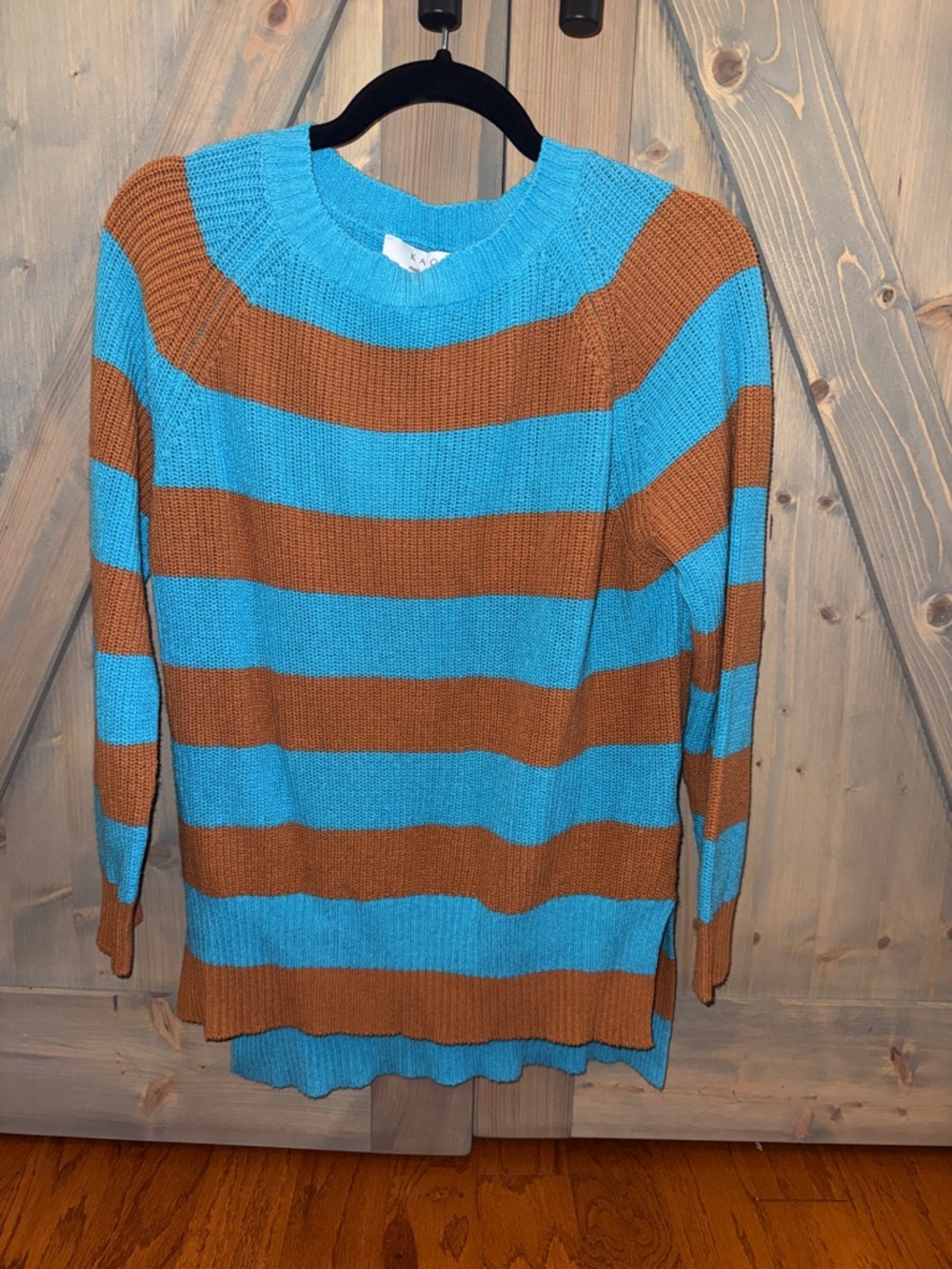 Kaos Turquoise and Brown Striped Crewneck Sweater